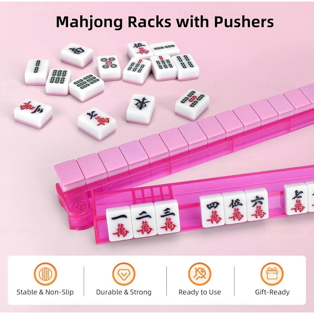 Symorin 4 Pack Clear Acrylic Mahjong Racks with Pushers Non-Slip 17.8in Set - Picture 6 of 6